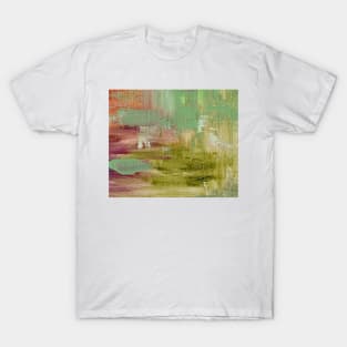 Abstract Oil Painting Waterlily Green White Terracotta T-Shirt